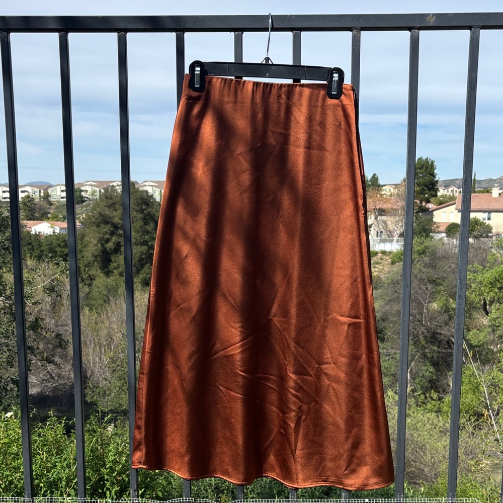 French Connection Copper Satin Maxi Skirt - Picture 1 of 5